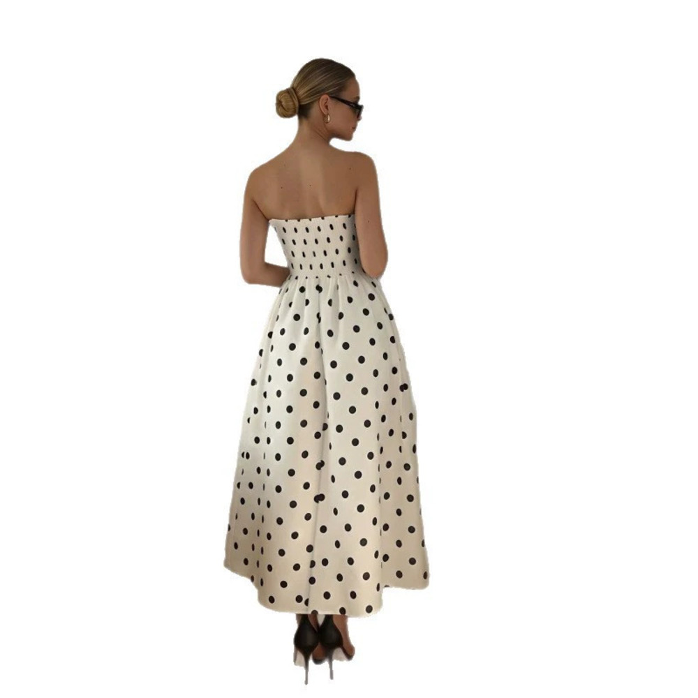ZARA Women Polka Dot Print Strapless Waist Defining A Line Maxi Dress - Picture 4 of 5